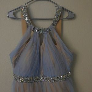 Prom Formal Dress Beige Blue Nude Silver